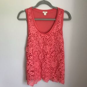 J. Crew coral lace top